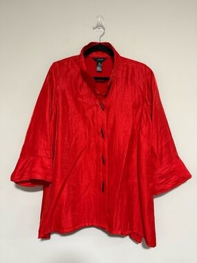 Ali Miles Red Button Front Ladies Jacket Topper Size 1X Event Party Occasion